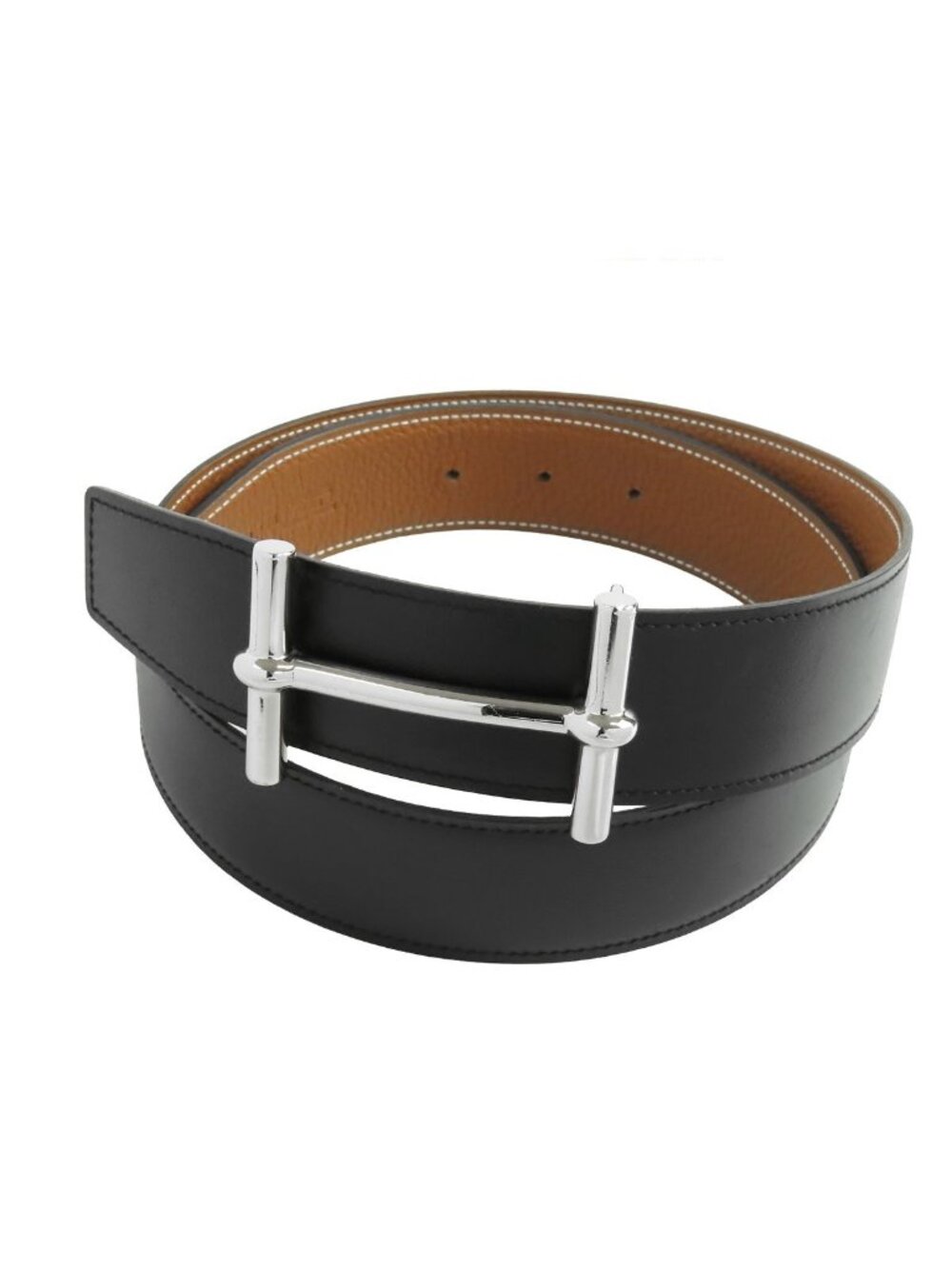 Hermes H D'ancre Black Gold Silver Box Calf Togo Reversible 80 Belt